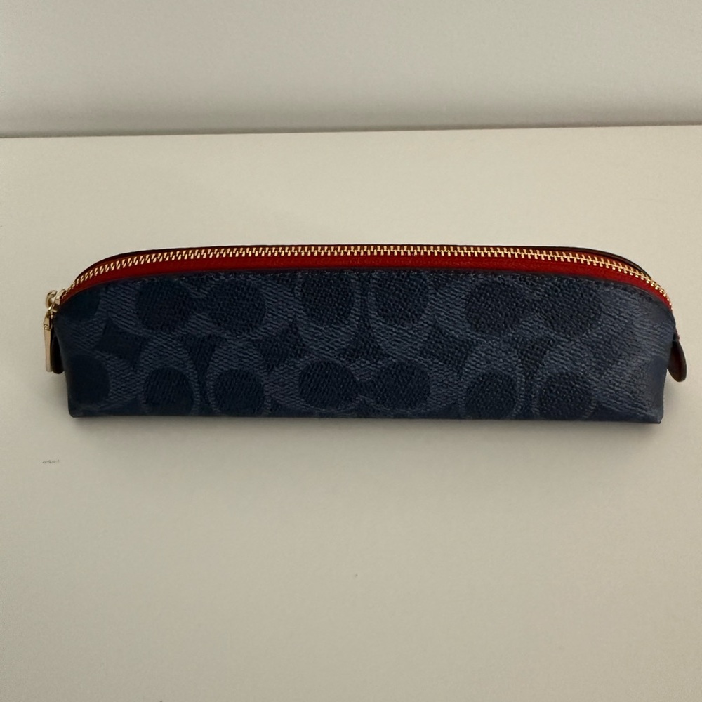 Coach Signature Canvas CZ206 Slim Zip Gold Denim Red Pencil case